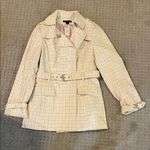 EXPRESS NWT -  Cream and Pink Plaid Rain Belted Trench Coat Photo 6