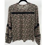 Dolan Anthropologie Lorien Lace Peasant Floral Print Long Sleeve Blouse Top Med Green Photo 2