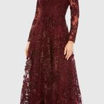 Mac Duggal 20409 Embellished Illusion Long Sleeve V Neck Gown Mahogany 10 NEW Photo 0