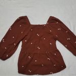 Madewell Amie Floral Embroidered Brown Floral Puff-Sleeve Peplum Top sz Medium Photo 5