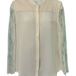 The Kooples White Crepe Leather Detail Floral Lace Long Sleeve Button Down Blouse XS Photo 0