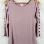 Aeropostale  Mauve Ribbed Lattice Sleeve Top Women's Size Large Long Sleeve Knit Photo 0