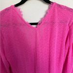 Free People Dream Girl Hot Pink V-Neck Bishop-Sleeve Sheer Knit Sweater Small Photo 7