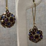 Vintage Sparkling Gemstone Pearl Ball Drop Earrings Dangle Cluster Old Money Purple Photo 4