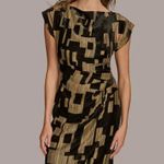 Donna Karan  Printed Velvet Extended Shoulder Dress Knee Length Cocktail US 6 NWT Photo 0