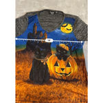 Women's Onque Casual PXL Halloween Black Cat & Pumpkin Long Sleeve Tee Blue Gray Size undefined Photo 4
