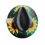 MEXICAN Artisanal Hat Hand Painted Fedora Sunflower Sombrero Panama Medium Black Photo 8