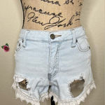 Altar'd State Altar’d State Denim & Crochet Lace Destroyed Shorts Size 26 Light Denim & White Photo 0