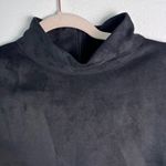 ZARA  Black Embroidered Floral Mini Dress Medium Faux Suede High Neck 3/4 Sleeves Photo 4