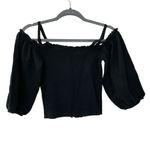 Nation Ltd  ily Smocked Black‎ Knit Top Size XS Open Shoulder Blouse Shirt Photo 2