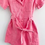 Skies Are Blue Utility Denim Pink Romper Photo 2