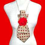 “Dainty Dapper”Elegant Red and Gold tie Necklace with Floral Accent Photo 0
