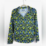 IBKUL GEMMA Periwinkle Multi Leopard Long Sleeve Mock Golf Shirt Size Large Green Photo 2