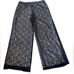 Cato NEW Plus Size Blue Cream Earthy Leafy Sheer Lace High Waist Wide Leg Pants Photo 0