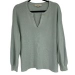 Loft  Textured Split Neck Sweater 100% Cotton, Sage Green. Size Large. Photo 1