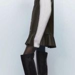 ZARA NEW Green Faux Vegan Leather Sleeveless Button Pinafore Ruffle Mini Dress M Photo 10