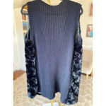 Vintage Faux Fur Front Long Vest Black Ribbed Knit Back Quiet Luxury Festival M Size M Photo 2