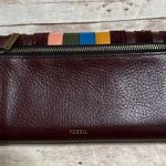 Fossil  Logan RFID Flap Claret Red Full Size Wallet Leather Zip Pouch Gold Photo 1