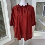 Universal Threads Universal Thread Rust Red Brown Eyelet Lace Ruffle Neckline Puff Sleeve Top L-XL Photo 4