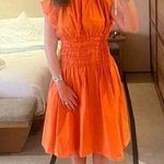 EUDON CHOI x RTR Orange Smocked Waist Hourglass Shape Back Tie Mini Dress Size 8 Photo 0