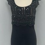 American Eagle Womens Black Sequin Short Sleeve Dress S Bodycon Cotton Stretch Photo 0