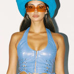 Princess Polly  high vibrations PU‎ halter top blue faux reptile leather womens 4 Photo 0