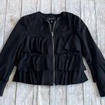 INC International Concepts Black Faux Suede Tiered Ruffle Jacket M Bell Sleeves Size M Photo 3