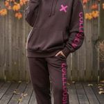 COLLUSION Unisex Lounge cotton blend set pants & sweat shirt hoodie brown pink Size XL Photo 0