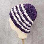 Purple Chevron Multi Color Crochet Cable Knit Y2K Vintage Cottage Beanie Cap Hat Photo 2