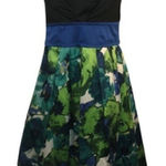 Teeze Me  Satin Floral Tulle Underlay Strapless Dress Mini Juniors 9 Blue Black Photo 0
