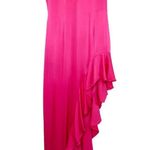 Bardot Revolve Ember Midi Dress Hot Pink High Low Asymmetrical V-Neck Large Sexy Photo 5
