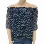 Velvet by Graham & Spencer Navy OffShoulder Sheer Blouse Medium Blue Photo 2