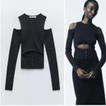 ZARA  Charcoal Ribbed Knit Sweater With Cutout Size Small NWT Photo 1