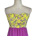 Style Rack Womens Maxi Strapless Dress Floral Semi Sheer Yellow Purple Fairy Sz XS Photo 3