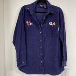 Disney Vintage Blue Corduroy Mickey & Minnie Embroidered Butterfly Down Shirt M Photo 0