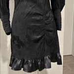 Love Shack Fancy  Black Jacquard Puff Sleeve Mini Dress XS Satin Ruffle Hem NWT Photo 6