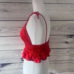 Sim & Sam  Red-Orange V Neck Tie Shoulder Crop Top Photo 4