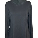 J. McLaughlin Long SLeeve Scoop Neck Black Tee Preppy Basics Large Photo 0