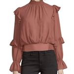 frame denim FRAME Smocked Chiffon Blouse Women’s Size Medium Spice Ruffle High Neck Long Photo 0