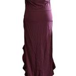 Halara  Maxi Dress Cape  Draped Ruffles Padded Tie Back Side Slit Unique Formal Photo 0