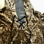 Juicy Couture  Y2K Olive Green Crushed Velvet Hoodie Girlie Metallic Oversized XS Photo 4