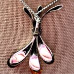 Artisan 925 Sterling Silver Baltic Amber Floral Pendant Necklace Honey Cognac Green Photo 7