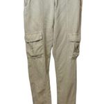 Nicole Miller Linen Lyocell Cuffed Khaki Tan Tapered Straight Leg Cargo Pants Photo 0