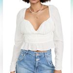 Free People NWT Chloe Long Puff Sleeve White Smocked Top M Photo 0
