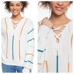 Roxy White Rainbow Hoodie Stripes Medium Hooded Sweatshirt Pullover Athleisure Photo 4