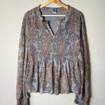 Akemi + Kin Anthropologie Women's Small Adria Paisley Print Shirred Blouse Top Photo 2