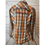 Harley Davidson Motorcycles Plaid Shirt‎ Orange Embroidered Large Long Sleeve Photo 6