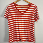 Pact  organic cotton stripped vneck orange and white tshirt size medium Photo 0