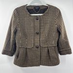 Talbots Wool Collarless Blazer Jacket Womens Size 14 Brown Plaid Classic Preppy Photo 0