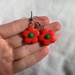 Red Clay Flower Earrings Photo 0